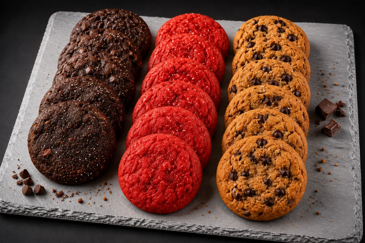 Cookies: Dark Chocolate, Red Velvet y Chocolate y nueces